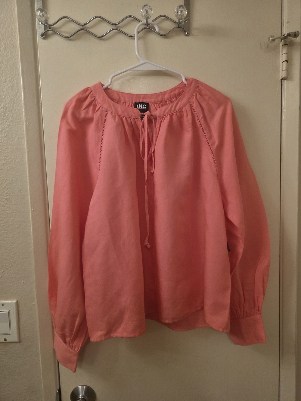 INC International Concepts Coral Tie-Front Peasant Top